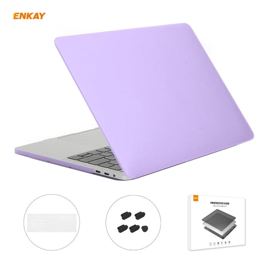 ENKAY 3 in 1 Matte Laptop Protective Case + EU Version TPU Keyboard Film + Anti-dust Plugs Set for MacBook Pro 13.3 inch A1706 / A1989 / A2159 (with Touch Bar)(Purple) - MacBook Pro Cases by ENKAY | Online Shopping UK | buy2fix