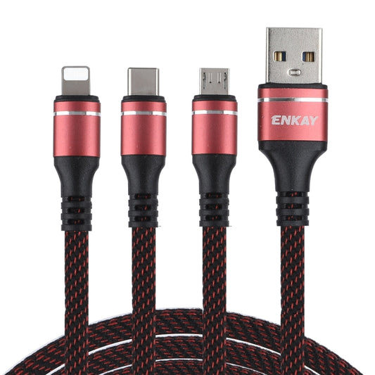 ENKAY ENK-CB121 1.5m 3 in 1 USB 3.0 to Type-C / 8 Pin / Micro USB 5A Fast Charging Cable(Black+Red) - Multifunction Cable by ENKAY | Online Shopping UK | buy2fix