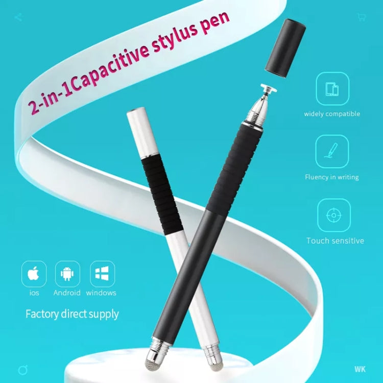 AT-31 Conductive Cloth Head + Precision Sucker Capacitive Pen Head 2-in-1 Handwriting Stylus with 2 Pen Head(Silvery White) - Stylus Pen by buy2fix | Online Shopping UK | buy2fix