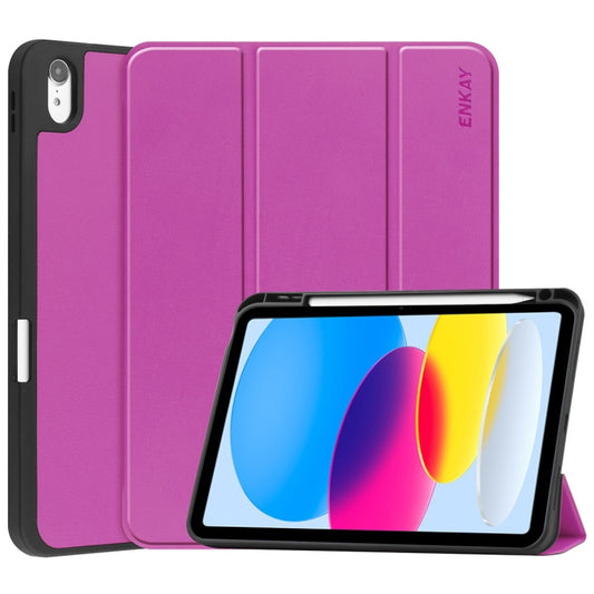 For iPad 10th Gen 10.9 2022 ENKAY TPU Back Cover Smart Leather Stand Tablet Case with Pen Slot(Purple) - iPad 10th Gen 10.9 Cases by ENKAY | Online Shopping UK | buy2fix