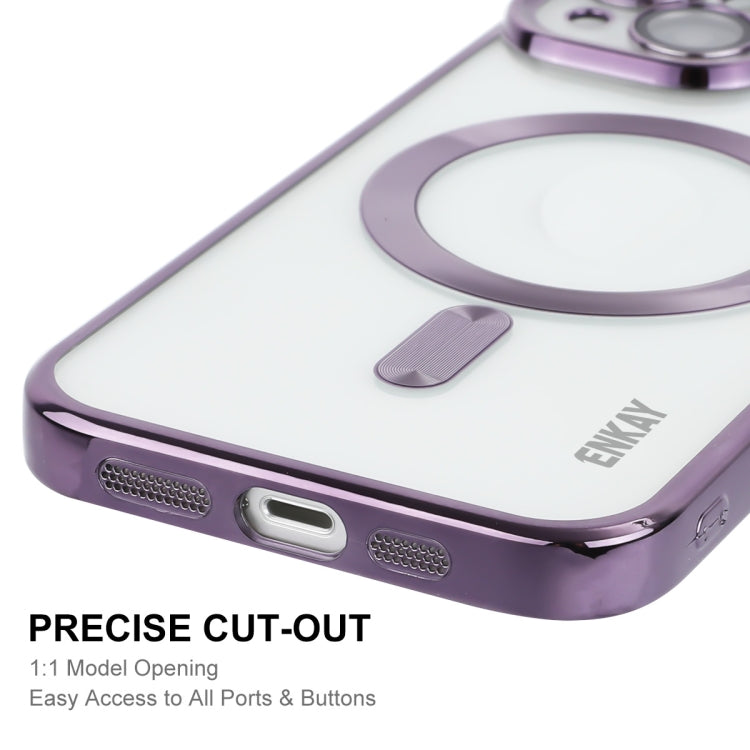 For iPhone 14 ENKAY Electroplated MagSafe Shockproof TPU Phone Case with Lens Film(Purple) - iPhone 14 Cases by ENKAY | Online Shopping UK | buy2fix