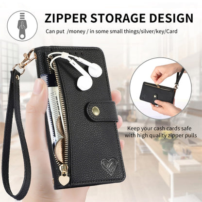 For iPhone 16 Pro Love Zipper Lanyard Leather Phone Case(Black) - iPhone 16 Pro Cases by buy2fix | Online Shopping UK | buy2fix