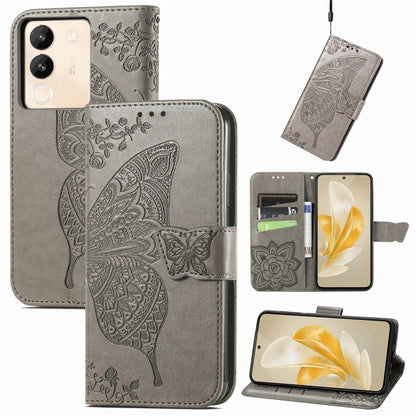 For vivo X100 Butterfly Love Flower Embossed Leather Phone Case(Gray) - X100 Cases by imak | Online Shopping UK | buy2fix