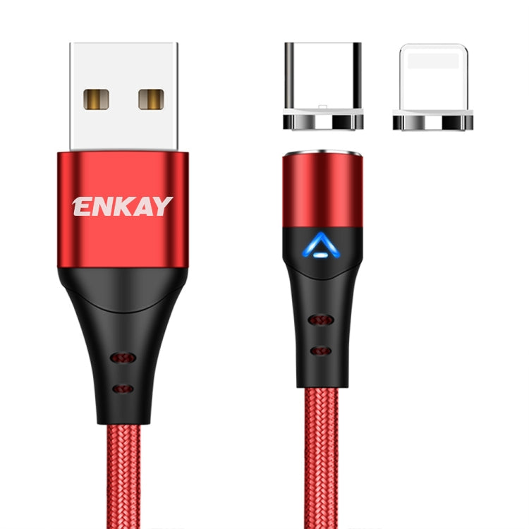 ENKAY 2 in 1 3A USB to 8 Pin + Type-C Magnetic Fast Charging Data Cable, Length:1m(Red) - Charging Cable & Head by ENKAY | Online Shopping UK | buy2fix