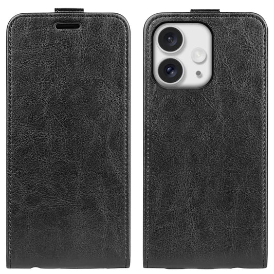 For iPhone 16 Pro R64 Texture Single Vertical Flip Leather Phone Case(Black) - iPhone 16 Pro Cases by buy2fix | Online Shopping UK | buy2fix