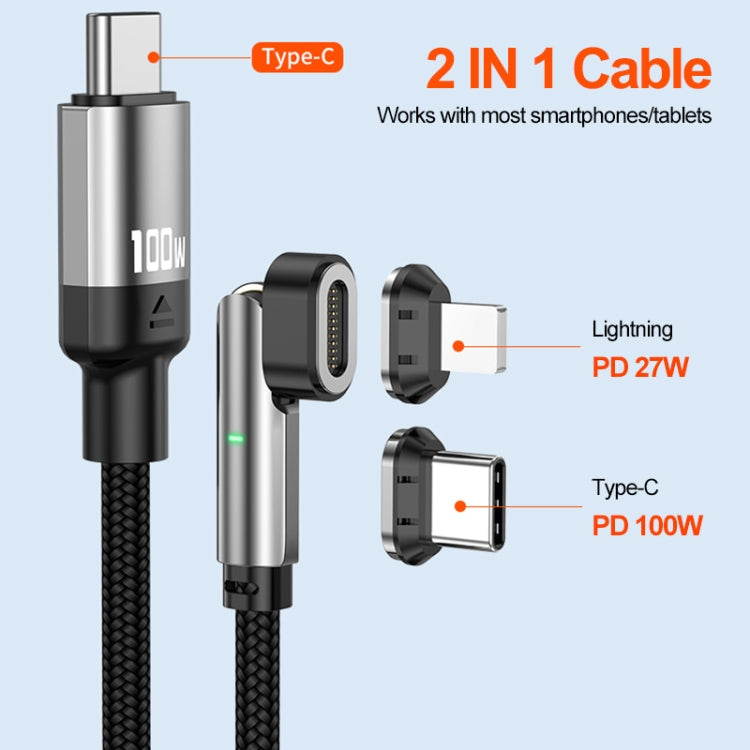 ENKAY 2 in 1 PD 100W / 27W 180 Degrees Rotation Magnetic Type-C / 8 Pin Fast Charging Data Cable with LED Light, Length:1m - Charging Cable & Head by ENKAY | Online Shopping UK | buy2fix