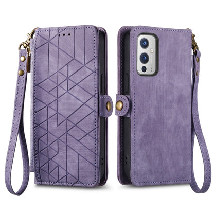 For OnePlus 11 Geometric Zipper Wallet Side Buckle Leather Phone Case(Purple) - OnePlus Cases by buy2fix | Online Shopping UK | buy2fix