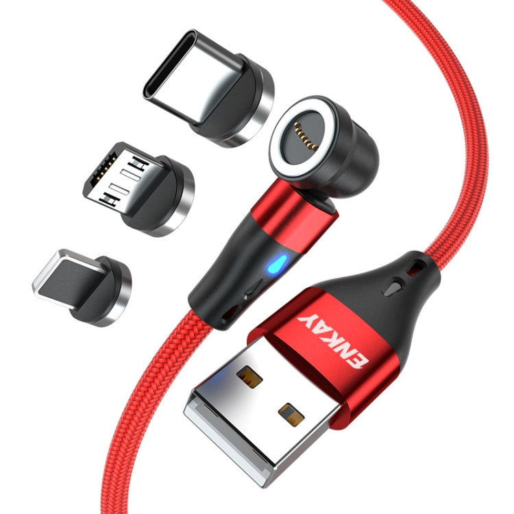 ENKAY 3 in 1 3A USB to Type-C / 8 Pin / Micro USB Magnetic 540 Degrees Rotating Fast Charging Cable, Length:2m(Red) - Charging Cable & Head by ENKAY | Online Shopping UK | buy2fix