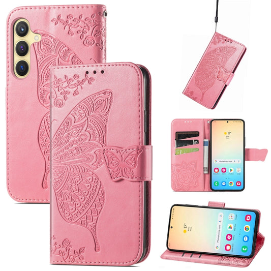 For Samsung Galaxy S25 5G Butterfly Love Flower Embossed Leather Phone Case(Pink) - Galaxy S25 5G Cases by buy2fix | Online Shopping UK | buy2fix