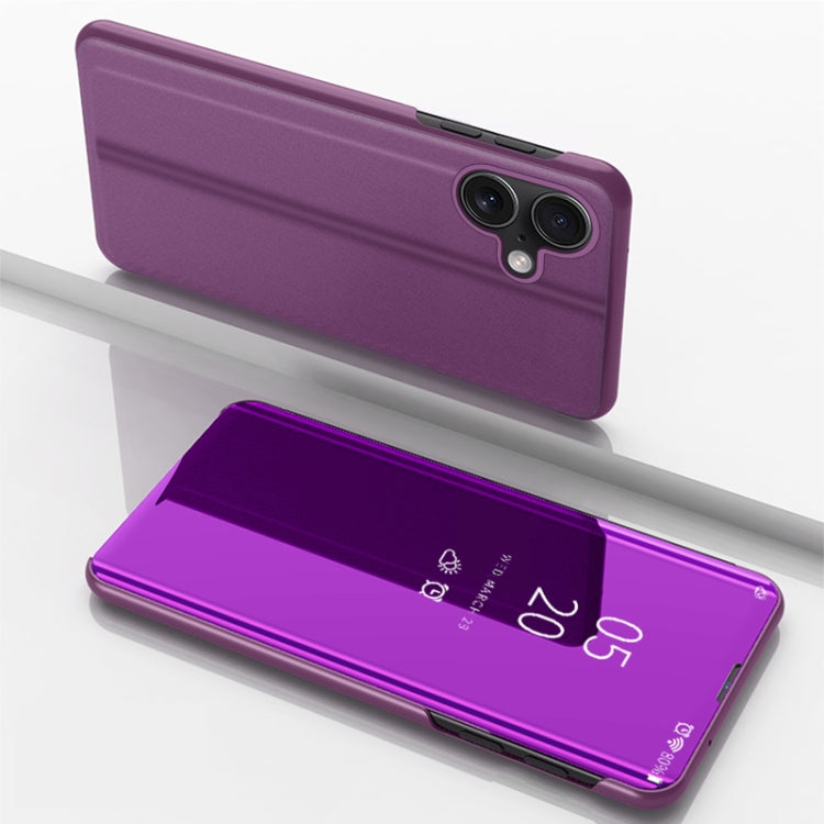 For iPhone 16 Plated Mirror Horizontal Flip Leather Phone Case with Holder(Purple) - iPhone 16 Cases by buy2fix | Online Shopping UK | buy2fix