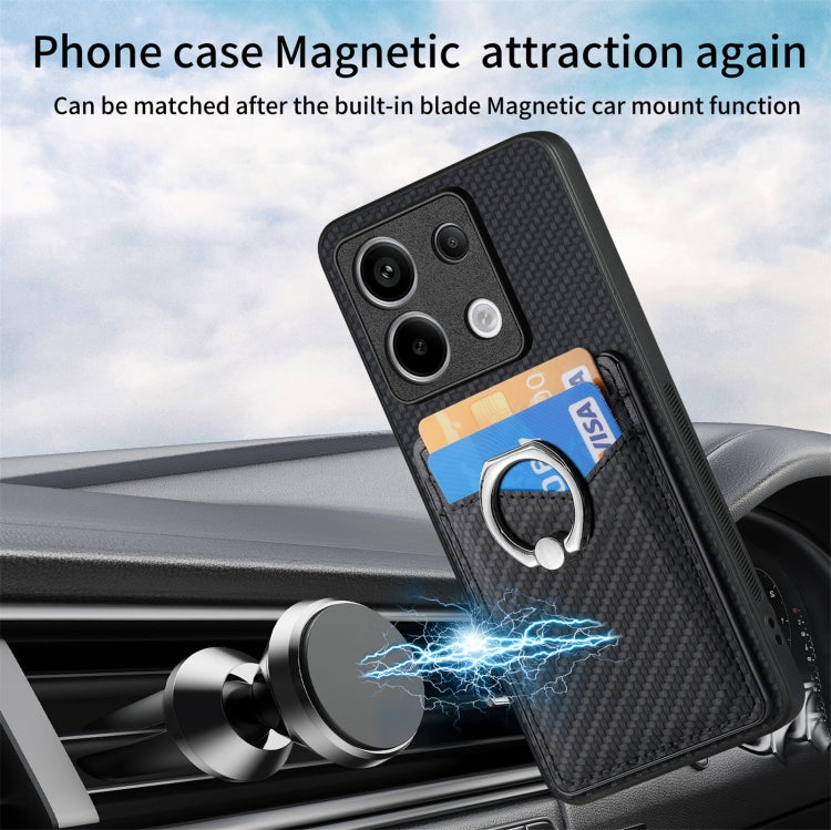 For Xiaomi Redmi Note 13 Pro+ Carbon Fiber Card Wallet Ring Holder Phone Case(Black) - Note 13 Pro+ Cases by buy2fix | Online Shopping UK | buy2fix