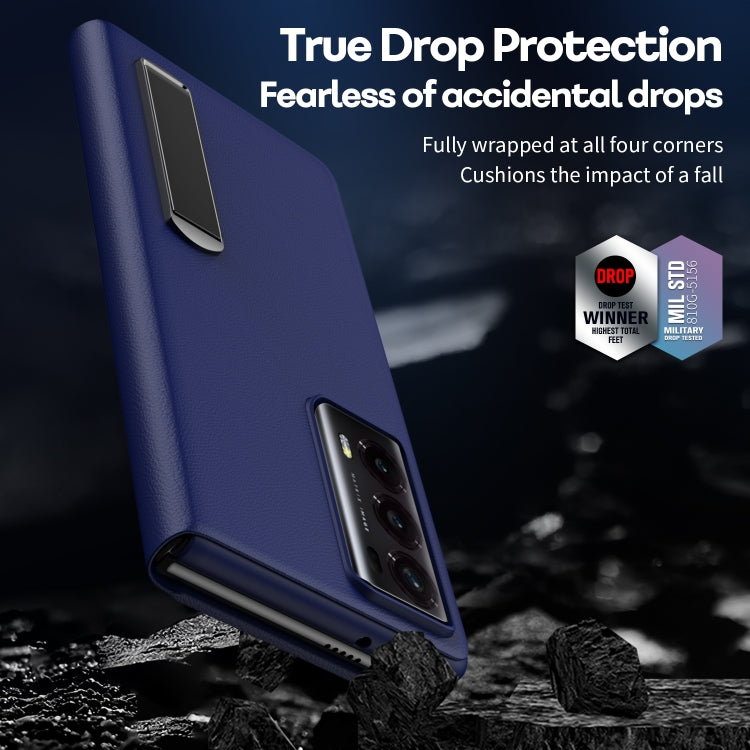 For Honor Magic V2 Side Electroplated Adsorption Leather Phone Case(Blue) - Honor Cases by buy2fix | Online Shopping UK | buy2fix