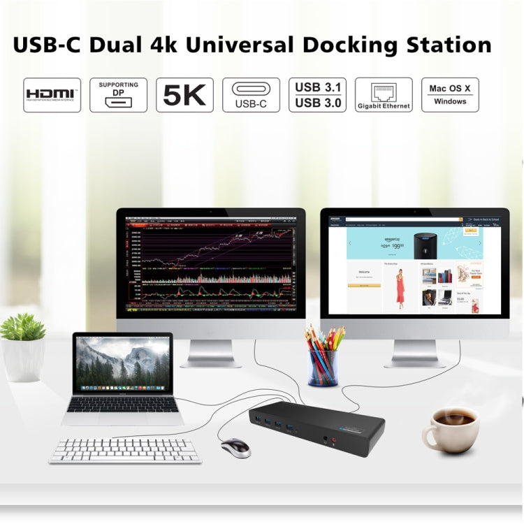 Wavlink UG69DK1 5K Type-C Dual Display USB 3.0 Video Gigabit Ethernet HDMI Docking Station, Plug:AU Plug -  by WAVLINK | Online Shopping UK | buy2fix