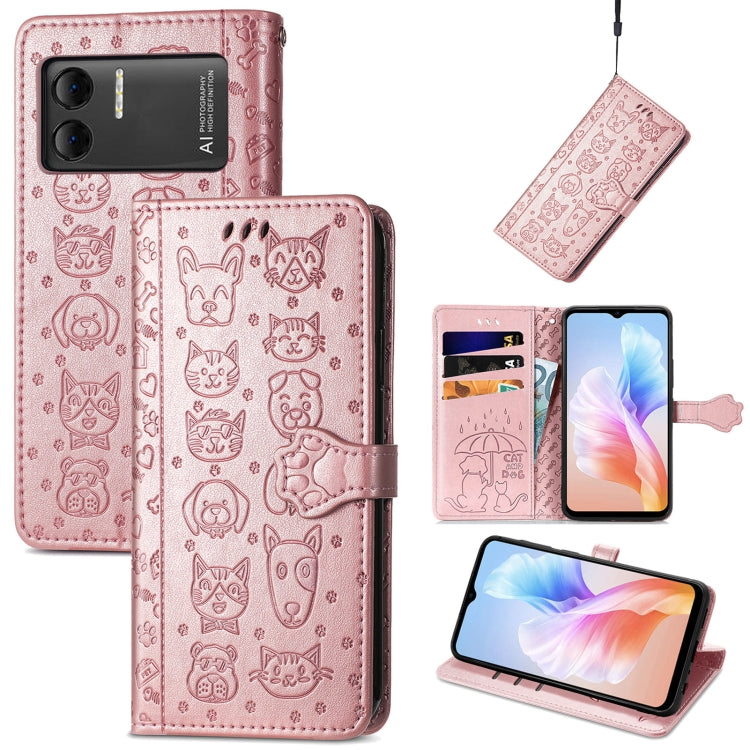 For DOOGEE X98 Pro / X98 Cat and Dog Embossed Leather Phone Case(Rose Gold) - Doogee Cases by buy2fix | Online Shopping UK | buy2fix