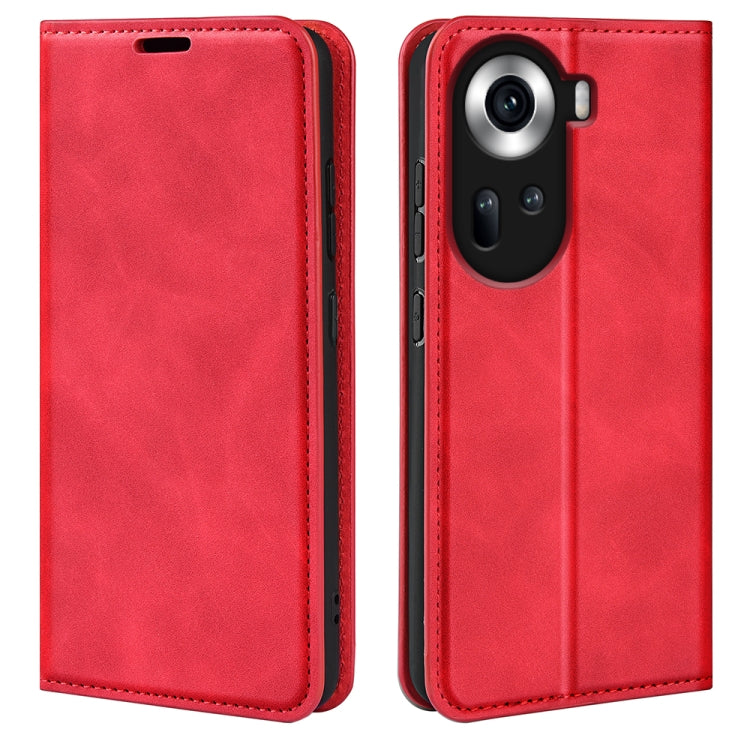 For OPPO Reno11 5G Global Retro-skin Magnetic Suction Leather Phone Case(Red) - Reno11 Cases by buy2fix | Online Shopping UK | buy2fix