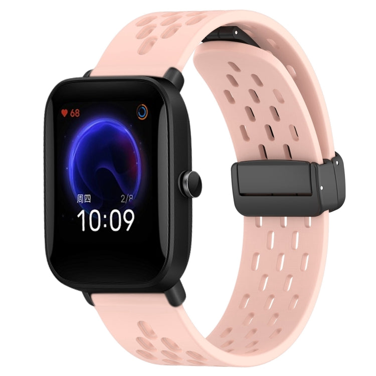 For Amazfit Pop 20mm Folding Magnetic Clasp Silicone Watch Band(Pink) - Watch Bands by buy2fix | Online Shopping UK | buy2fix
