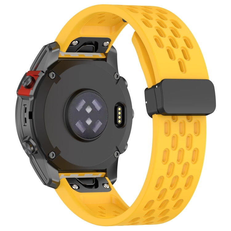 For Garmin Fenix 7X Quick Release Holes Magnetic Buckle Silicone Watch Band(Yellow) - Watch Bands by buy2fix | Online Shopping UK | buy2fix