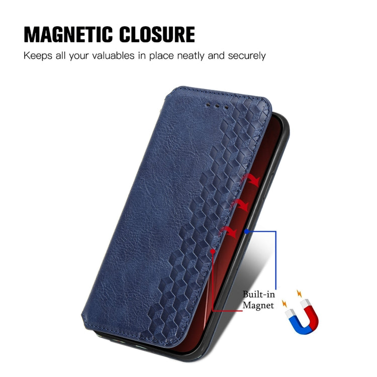 For iPhone 16 Pro Max Cubic Grid Pressed Magnetic Leather Phone Case(Blue) - iPhone 16 Pro Max Cases by buy2fix | Online Shopping UK | buy2fix