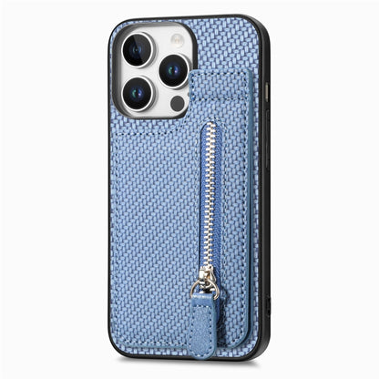 For  iPhone 16 Pro Max Carbon Fiber Vertical Flip Zipper Phone Case(Blue) - iPhone 16 Pro Max Cases by buy2fix | Online Shopping UK | buy2fix