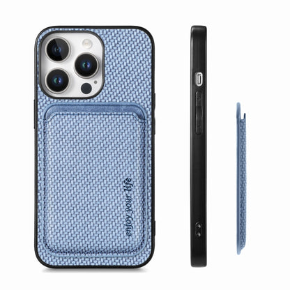 For iPhone 16 Pro Max Carbon Fiber Leather Card Magsafe Phone Case(Blue) - iPhone 16 Pro Max Cases by buy2fix | Online Shopping UK | buy2fix