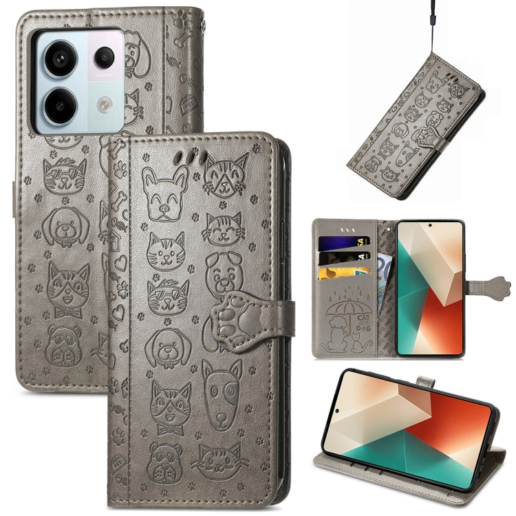 For Xiaomi Redmi Note 13 Pro Cat and Dog Embossed Leather Phone Case(Grey) - Note 13 Pro Cases by buy2fix | Online Shopping UK | buy2fix
