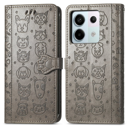 For Xiaomi Redmi Note 13 Pro Cat and Dog Embossed Leather Phone Case(Grey) - Note 13 Pro Cases by buy2fix | Online Shopping UK | buy2fix