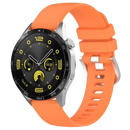 For Huawei Watch GT4 46mm 22mm Liquid Glossy Silver Buckle Silicone Watch Band(Orange) - Watch Bands by buy2fix | Online Shopping UK | buy2fix