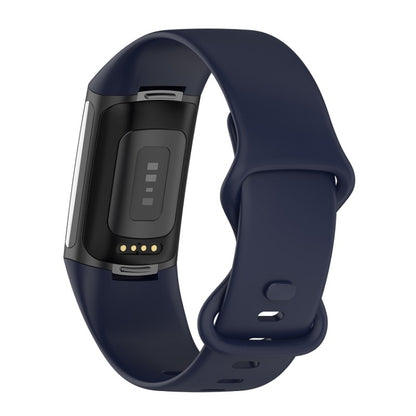 For Fitbit Charge 6 Solid Color Butterfly Buckle Silicone Watch Band, Size:L Size(Dark Blue) - Watch Bands by buy2fix | Online Shopping UK | buy2fix