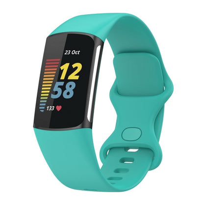 For Fitbit Charge 6 Solid Color Butterfly Buckle Silicone Watch Band, Size:L Size(Teal Green) - Watch Bands by buy2fix | Online Shopping UK | buy2fix