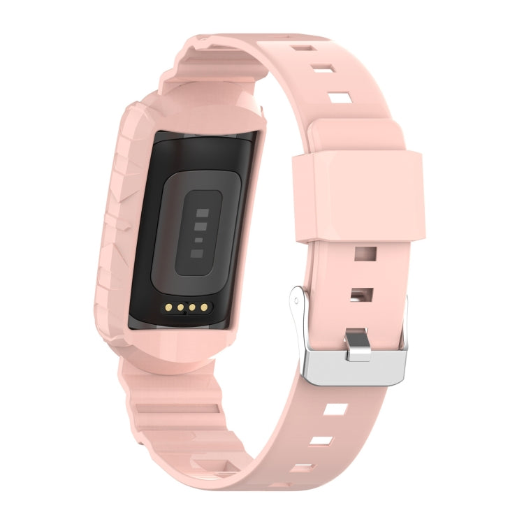 For Fitbit Charge 6 / 5 / 4 / 3 Armor Integrated TPU Watch Band(Light Pink) - Watch Bands by buy2fix | Online Shopping UK | buy2fix