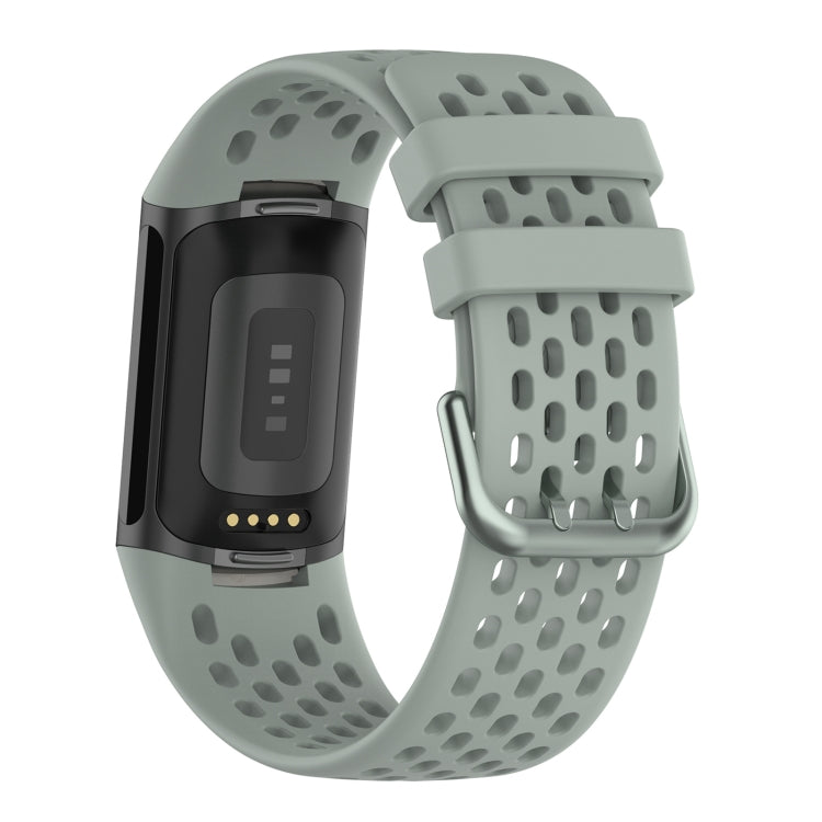 For Fitbit Charge 6 Solid Color Breathable Sports Silicone Watch Band(Gray) - Watch Bands by buy2fix | Online Shopping UK | buy2fix