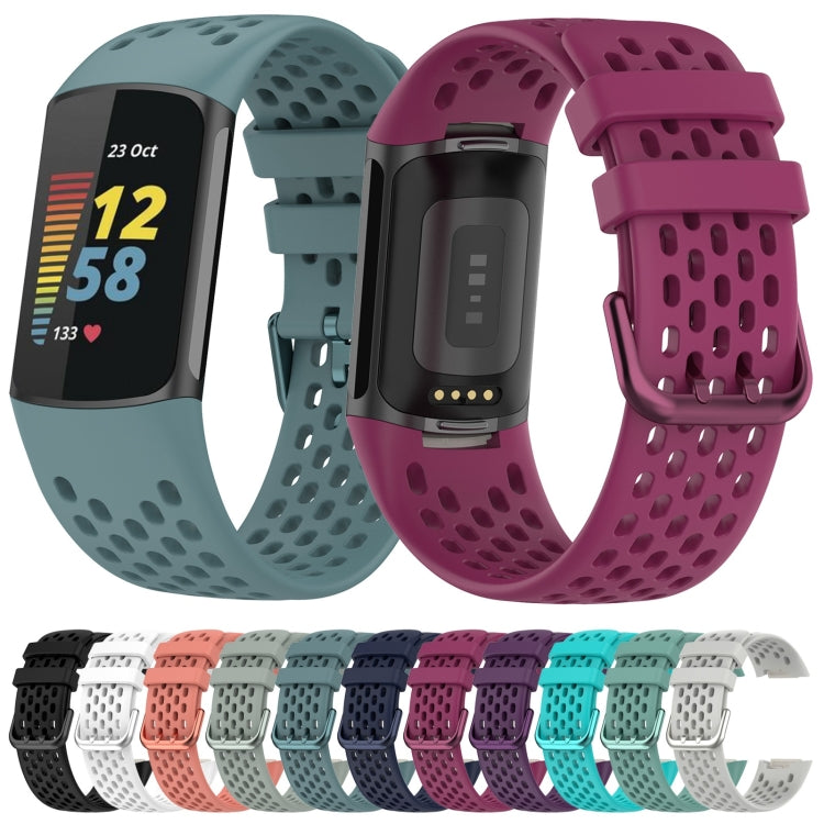 For Fitbit Charge 5 Solid Color Breathable Sports Silicone Watch Band(Wine Red) - Watch Bands by buy2fix | Online Shopping UK | buy2fix