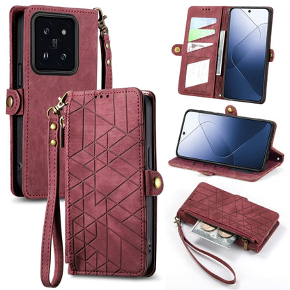 For Xiaomi 14 Geometric Zipper Wallet Side Buckle Leather Phone Case(Red) - 14 Cases by buy2fix | Online Shopping UK | buy2fix