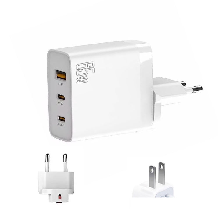 GAN 65W PD45W Dual Type-C / QC3.0 USB  Multi Compatible Charger + 2m USB-C to USB-C Data Cable EU + US Plug White - Cable & Adapter by buy2fix | Online Shopping UK | buy2fix