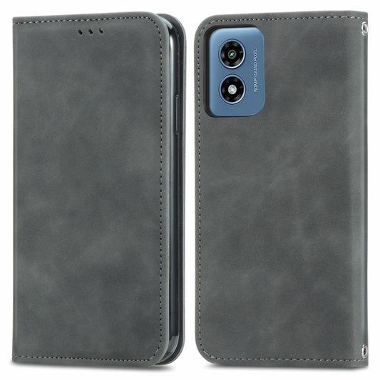 For Motorola Moto G Play 2024 Retro Skin Feel Magnetic Flip Leather Phone Case(Grey) - Motorola Cases by buy2fix | Online Shopping UK | buy2fix