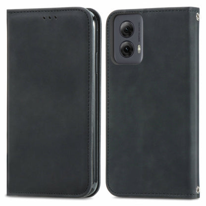 For Motorola Moto G Power 5G 2024 Retro Skin Feel Magnetic Flip Leather Phone Case(Black) - Motorola Cases by buy2fix | Online Shopping UK | buy2fix