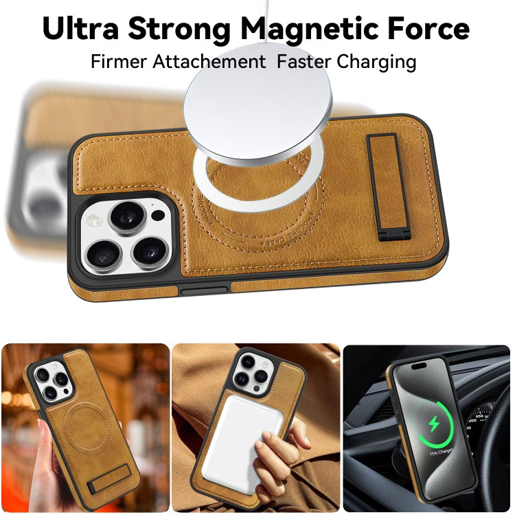 For iPhone 13 Pro Multi-function Holder MagSafe PU Phone Case(Brown) - iPhone 13 Pro Cases by buy2fix | Online Shopping UK | buy2fix