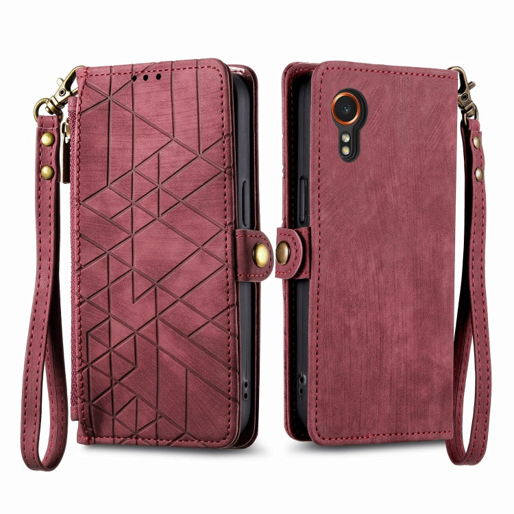 For Samsung Galaxy Xcover 7 Geometric Zipper Wallet Side Buckle Leather Phone Case(Red) - Galaxy Phone Cases by buy2fix | Online Shopping UK | buy2fix