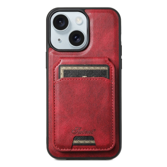 For iPhone 15 Suteni H15 MagSafe Oil Eax Leather Detachable Wallet Back Phone Case(Red) - iPhone 15 Cases by Suteni | Online Shopping UK | buy2fix