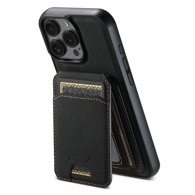 For iPhone 16 Pro Suteni H16 Litchi Texture Leather Detachable Wallet Back Phone Case(Black) - iPhone 16 Pro Cases by Suteni | Online Shopping UK | buy2fix