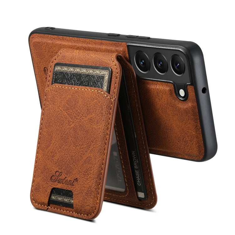 For Samsung Galaxy S22+ 5G Suteni H16 Litchi Texture Leather Detachable Wallet Back Phone Case(Brown) - Galaxy S22+ 5G Cases by Suteni | Online Shopping UK | buy2fix