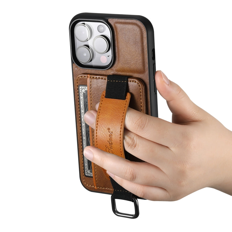 For iPhone 15 Pro Max Suteni H13 Card Wallet Wrist Strap Holder PU Phone Case(Brown) - iPhone 15 Pro Max Cases by Suteni | Online Shopping UK | buy2fix