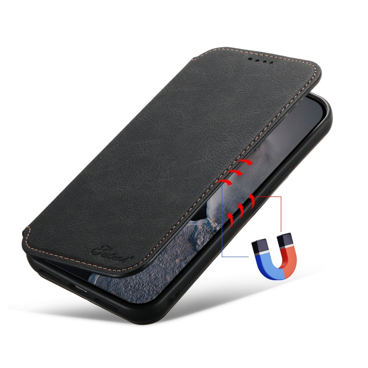 For iPhone 15 Pro Max Suteni J06 Retro Matte Litchi Texture Leather Magnetic Magsafe Phone Case(Black) - iPhone 15 Pro Max Cases by Suteni | Online Shopping UK | buy2fix