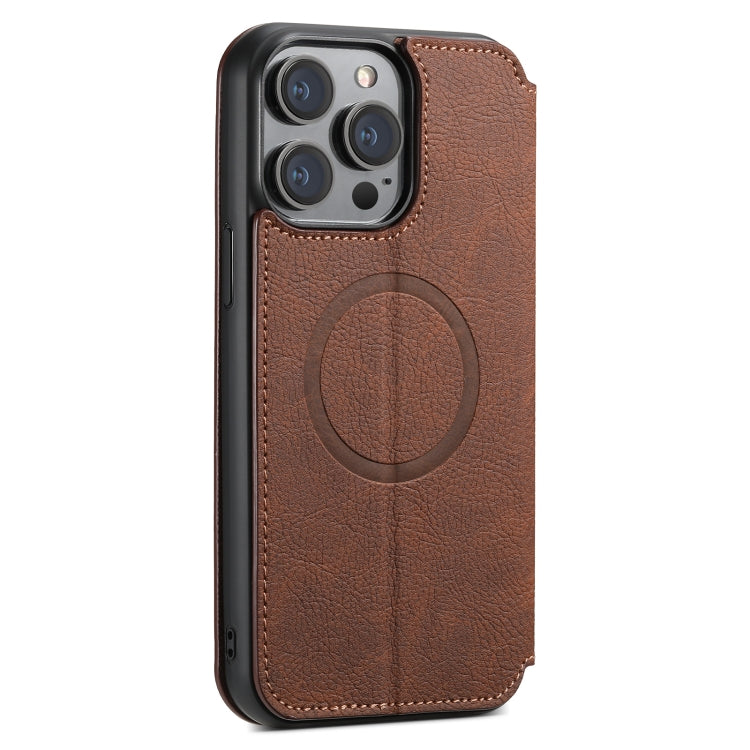 For iPhone 15 Pro Max Suteni J06 Retro Matte Litchi Texture Leather MagSafe Phone Case(Brown) - iPhone 15 Pro Max Cases by Suteni | Online Shopping UK | buy2fix