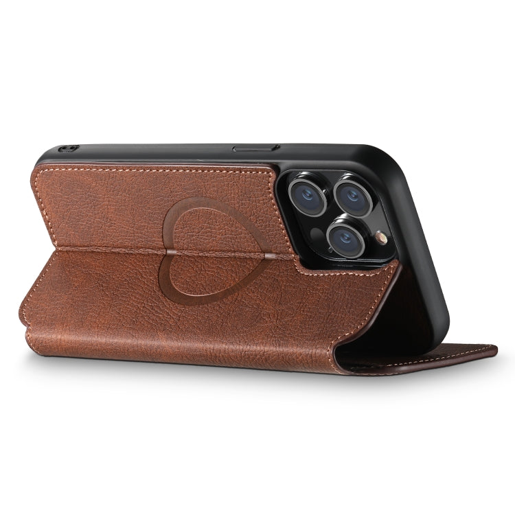 For iPhone 15 Pro Max Suteni J06 Retro Matte Litchi Texture Leather MagSafe Phone Case(Brown) - iPhone 15 Pro Max Cases by Suteni | Online Shopping UK | buy2fix