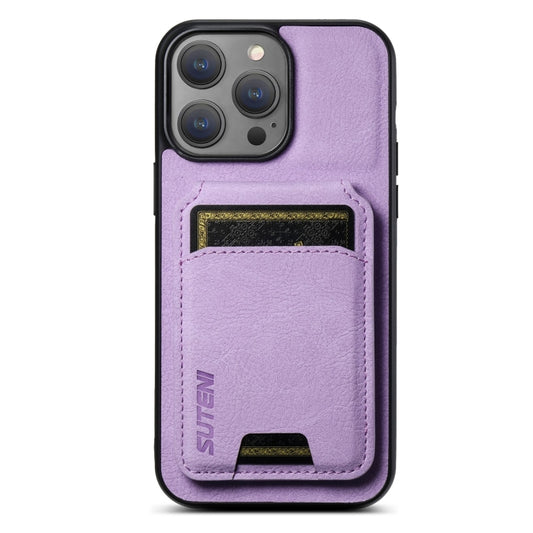 For iPhone 16 Pro Suteni H02 Litchi Leather Card Wallet Stand Back Phone Case(Purple) - iPhone 16 Pro Cases by Suteni | Online Shopping UK | buy2fix