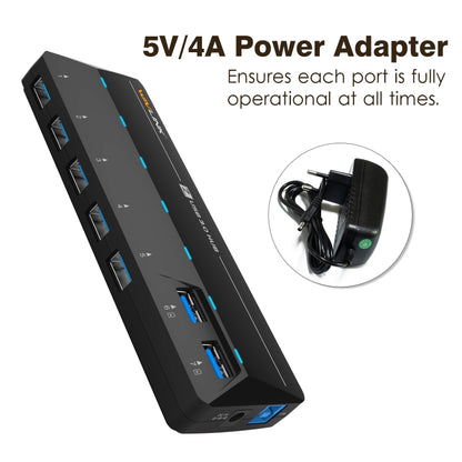 WAVLINK WL-UH3073D USB3.0 HUB Adapter 7-Port Docking Station with Individual Switch(US Plug) - USB 3.0 HUB by WAVLINK | Online Shopping UK | buy2fix