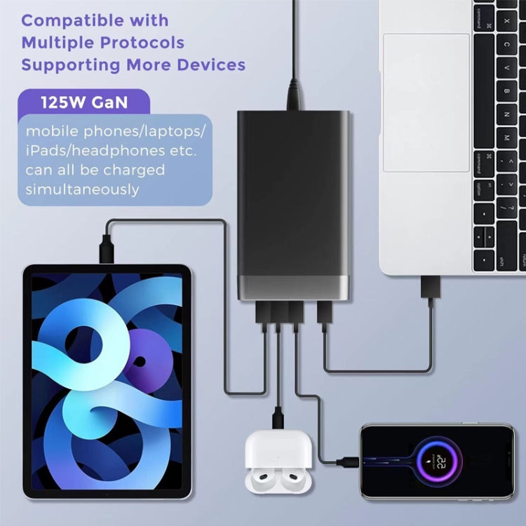 GAN 125W PD65W Dual Type-C + QC3.0 USB Multi Compatible Notebook Adapter EU Plug - Cable & Adapter by buy2fix | Online Shopping UK | buy2fix