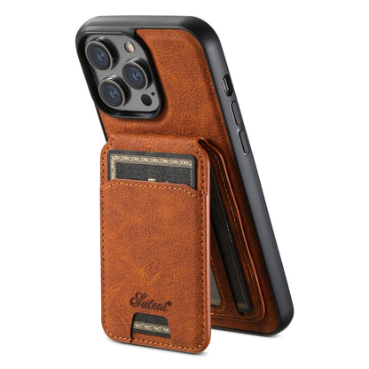For iPhone 14 Pro Suteni H17 Litchi Texture Leather MagSafe Detachable Wallet Phone Case(Khaki) - iPhone 14 Pro Cases by Suteni | Online Shopping UK | buy2fix