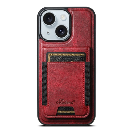 For iPhone 15 Suteni H17 Oil Eax Leather MagSafe Detachable Wallet Phone Case(Red) - iPhone 15 Cases by Suteni | Online Shopping UK | buy2fix